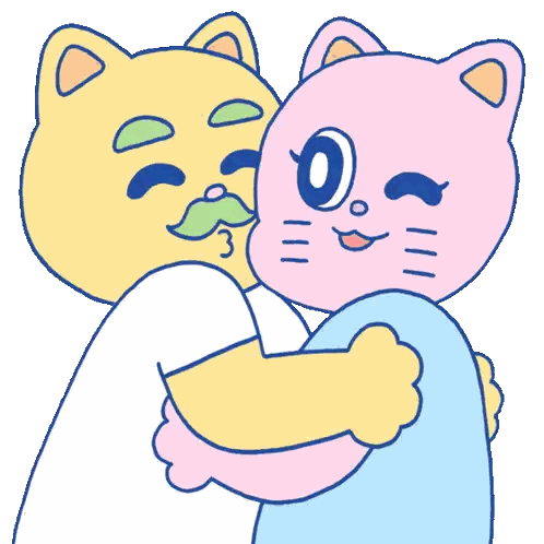 Two Cats Hugging One With Mustache Sticker