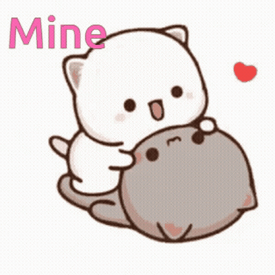 Two Cats Hugging With Mine Text GIF