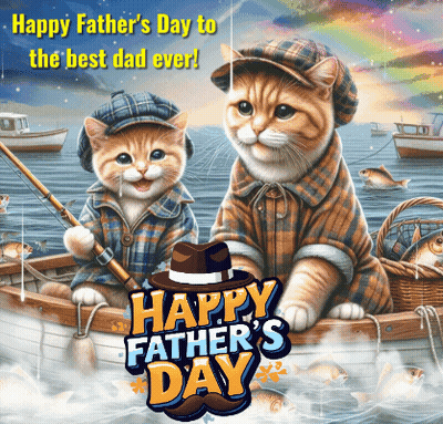 Two Cats In A Boat With The Words Happy Father 'S Day GIF