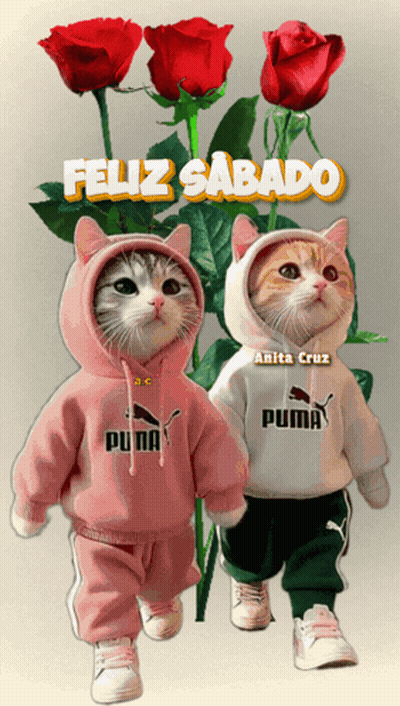 Two Cats In Puma Sweatshirts Walking GIF