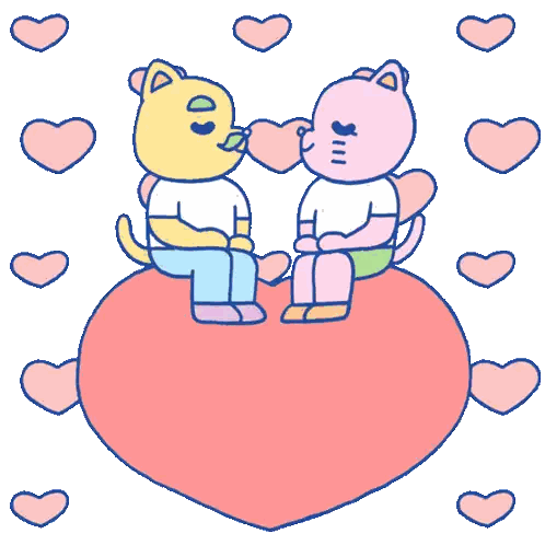 Two Cats Kissing On Heart Sticker