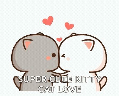 Two Cats Kissing With Hearts GIF