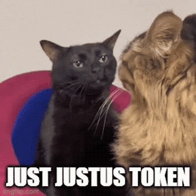 Two Cats Looking At Each Other Saying Just Justus Token GIF