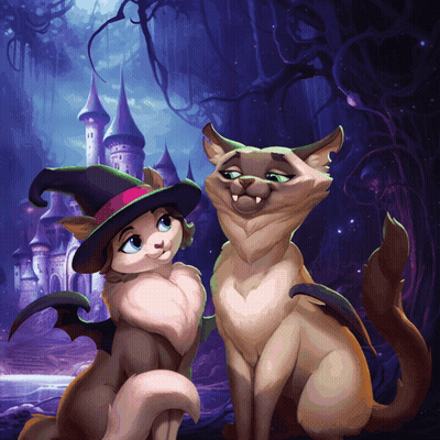 Two Cats One In Witch's Hat GIF