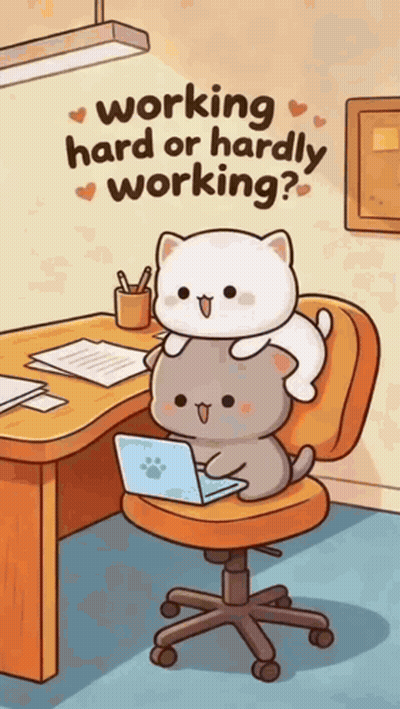 Two Cats Sitting On Office Chair With Laptop GIF