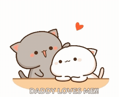 Two Cats Sitting On Table Daddy Loves Me GIF