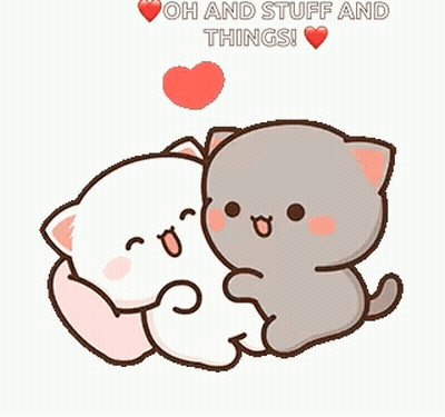 Two Cats Sitting Together With Hearts GIF