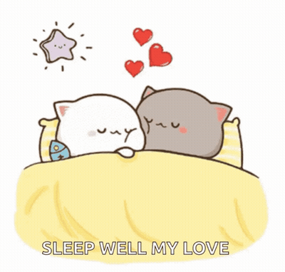 Two Cats Sleeping With Hearts And Sleep Well My Love GIF