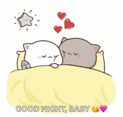 Two Cats Sleeping With Hearts Good Night Baby GIF