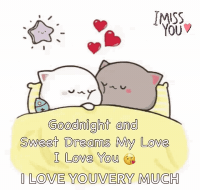 Two Cats Sleeping With Hearts Goodnight Sweet Dreams GIF