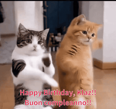 Two Cats Standing Happy Birthday Kraz Buon Compleanno