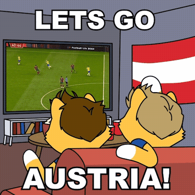 Two Cats Watching Soccer Game Lets Go Austria GIF