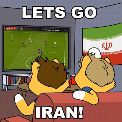 Two Cats Watching Soccer Game Saying Let's Go Iran GIF