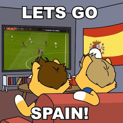 Two Cats Watching Soccer Game Saying Let's Go Spain GIF