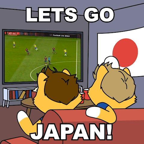 Two Cats Watching Soccer Lets Go Japan GIF