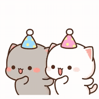 Two Cats Wearing Party Hats Dancing Together GIF
