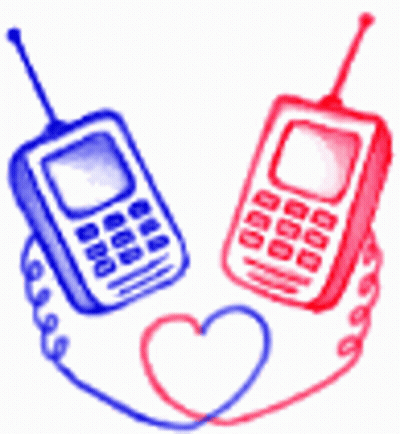 Two Cell Phones Connected By Heart And Hearts GIF