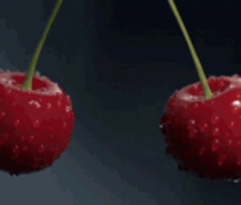 Two Cherries Are Being Sprayed With Water On A Black Background GIF