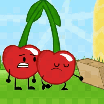 Two Cherries With Arms And Legs Standing GIF