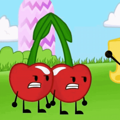Two Cherries With Arms And Legs Standing GIF