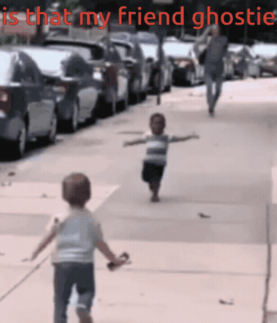 Two Children Running Saying Is That My Friend Ghostie GIF