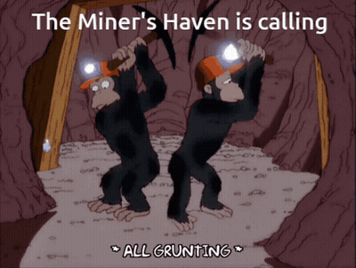 Two Chimpanzees In Cave Saying The Miner's Haven Is Calling All Grunting GIF