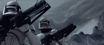 Two Clone Troopers Holding Guns Black And White GIF