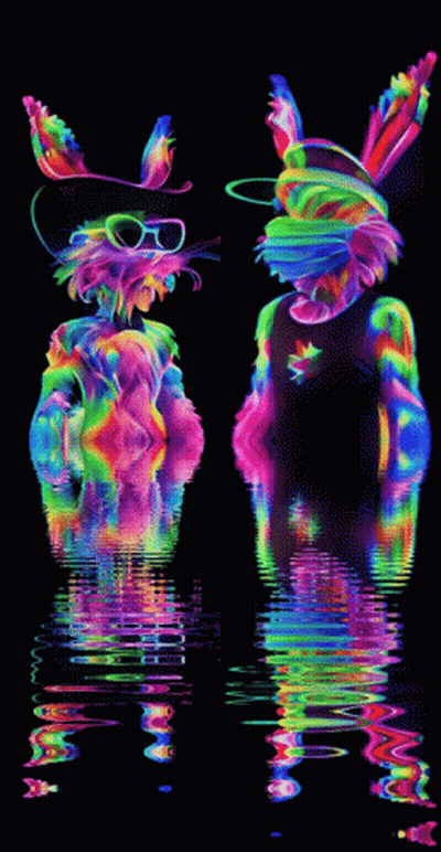 Two Colorful Rabbits Side By Side GIF