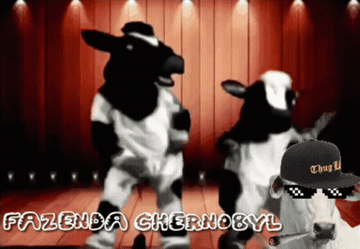 Two Cows Dancing On Stage With Fazenda Chernobyl GIF