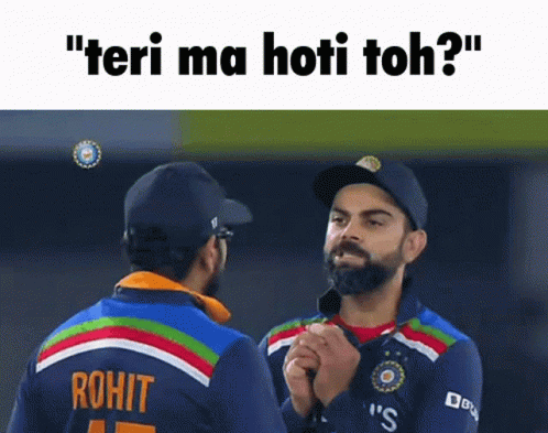 Two Cricket Players Are Standing Next To Each Other And One Of Them Has The Name Rohit On His Shirt GIF