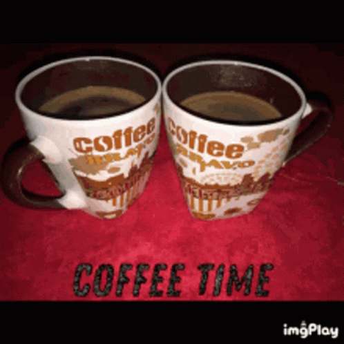 Two Cups Of Coffee On Red Towel Coffee Time GIF