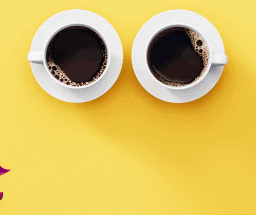 Two Cups Of Coffee On Yellow Background With Devil Wearing Sunglasses GIF