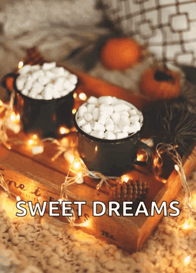Two Cups Of Hot Chocolate With Marshmallows Saying Sweet Dreams GIF