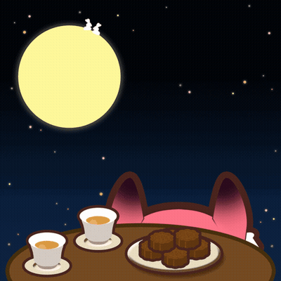 Two Cups Of Tea And Cookies Under Full Moon GIF
