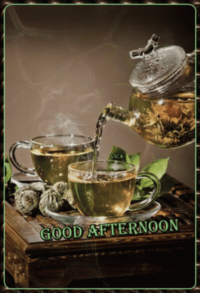 Two Cups Of Tea Saying Good Afternoon GIF