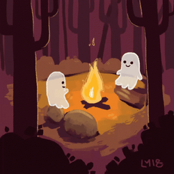 Two Cute Ghost Making Bonfire GIF