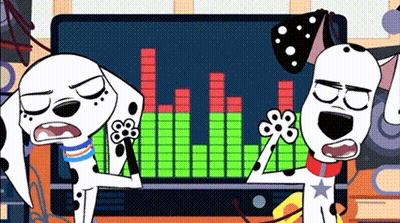 Two Dalmatian Dogs Singing Into Microphones GIF