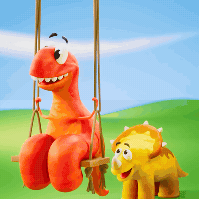 Two Dinosaurs Sitting On Swing GIF