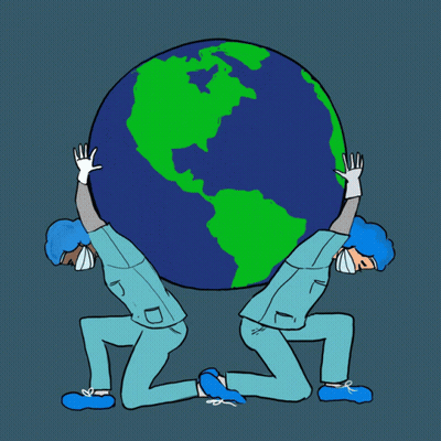 Two Doctors Carrying Globe GIF