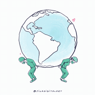 Two Doctors Carrying Globe With Hearts GIF