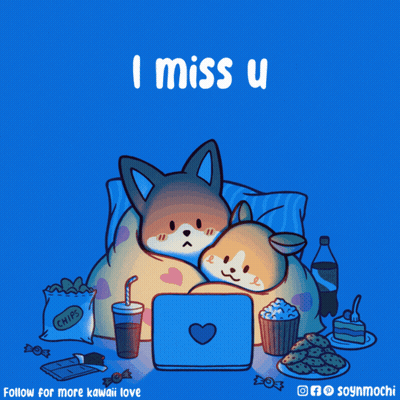 Two Dogs Sitting At Laptop Saying I Miss U GIF