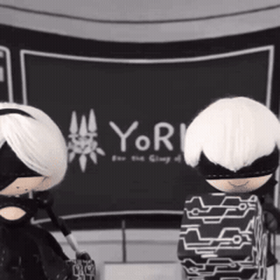 Two Dolls In Front Of Yor Sign GIF