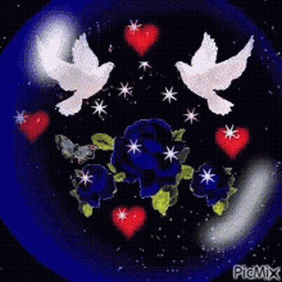 Two Doves Surrounded By Hearts And Flowers GIF
