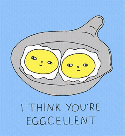 Two Eggs With Faces Saying I Think You're Eggcellent GIF