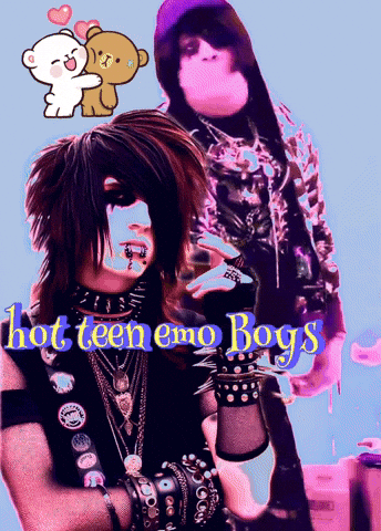 Two Emo Boys Are Standing Next To Each Other With The Words Hot Teen Emo Boys Above Them GIF