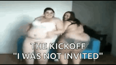 Two Fat Women Dancing On Blue Couch GIF