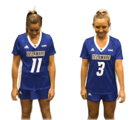 Two Female Athletes In Blue Delaware Jerseys Sticker