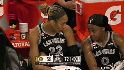 Two Female Basketball Players From The Las Vegas Team Are Sitting On The Bench GIF