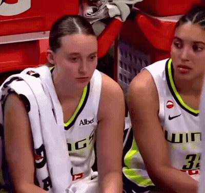 Two Female Basketball Players With One Wearing A Jersey That Says Albe GIF