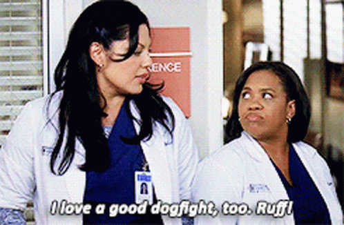 Two Female Doctors One Says I Love A Good Dogfight Too Ruff GIF